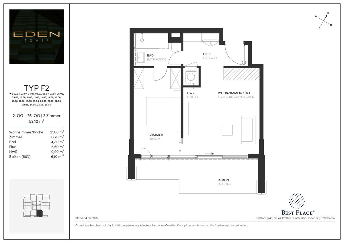 Vertriebsgrundrisse Eden Tower-Typ F2