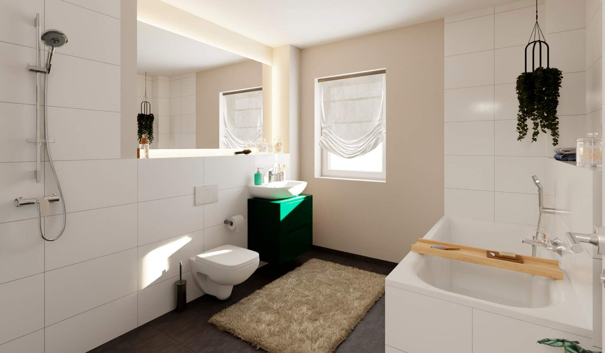 Badezimmer mit Dusche und Badewanne in Neuseengärten