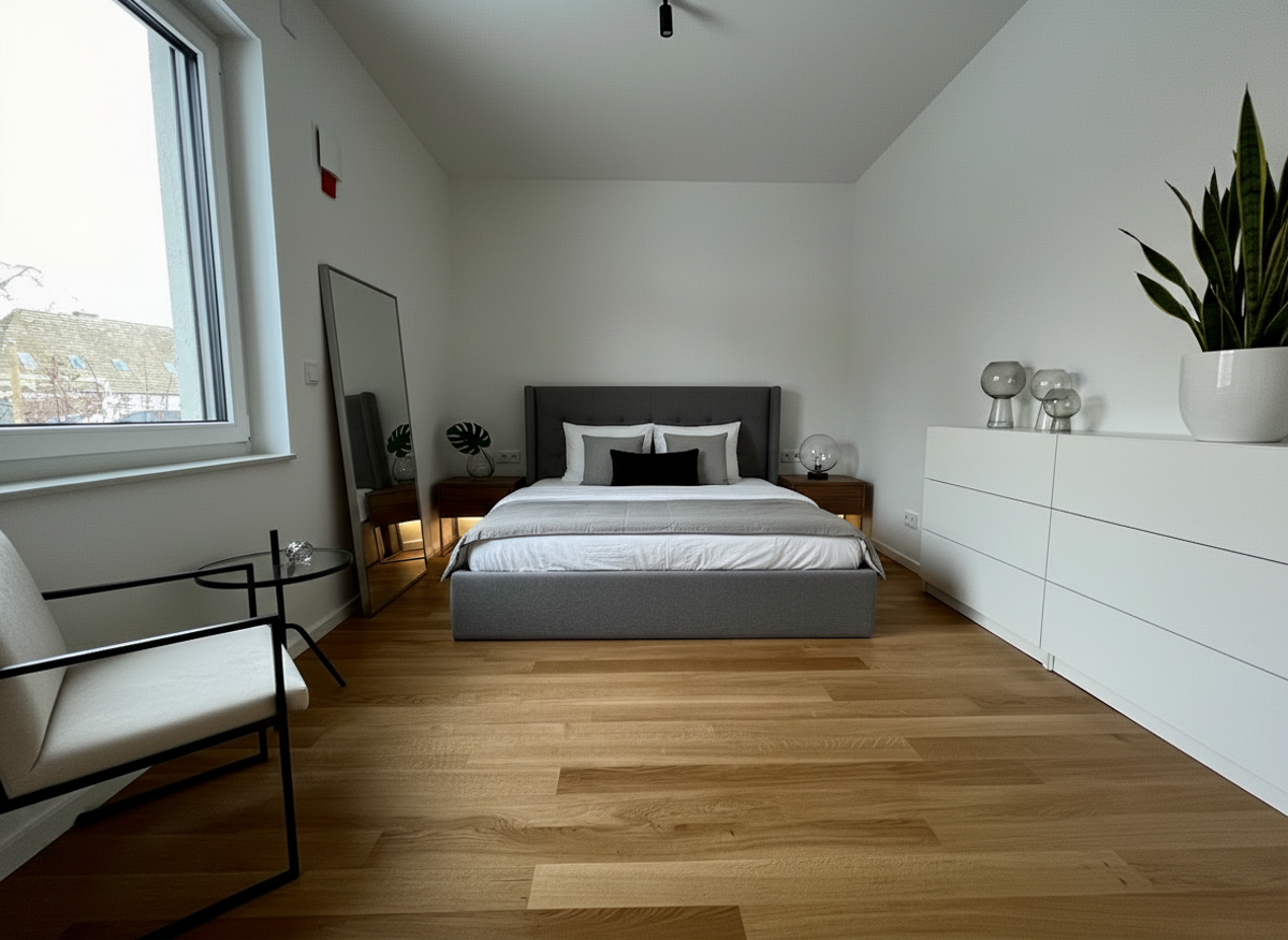 Schlafzimmer, mit KI möbliert