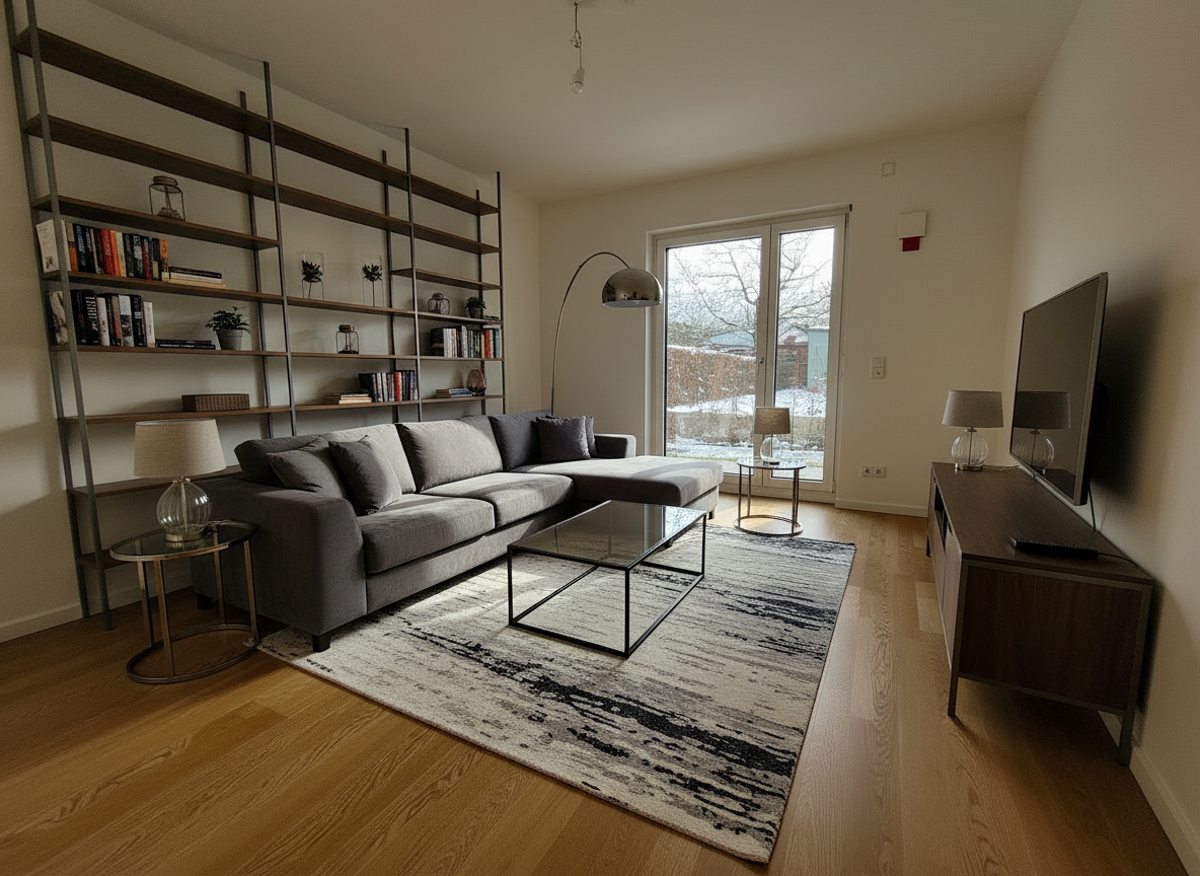 Wohnzimmer, mit KI möbliert