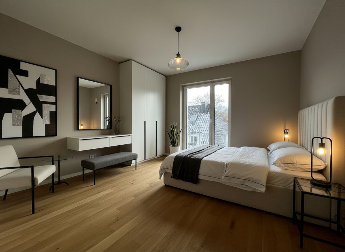 Schlafzimmer, mit KI möbliert