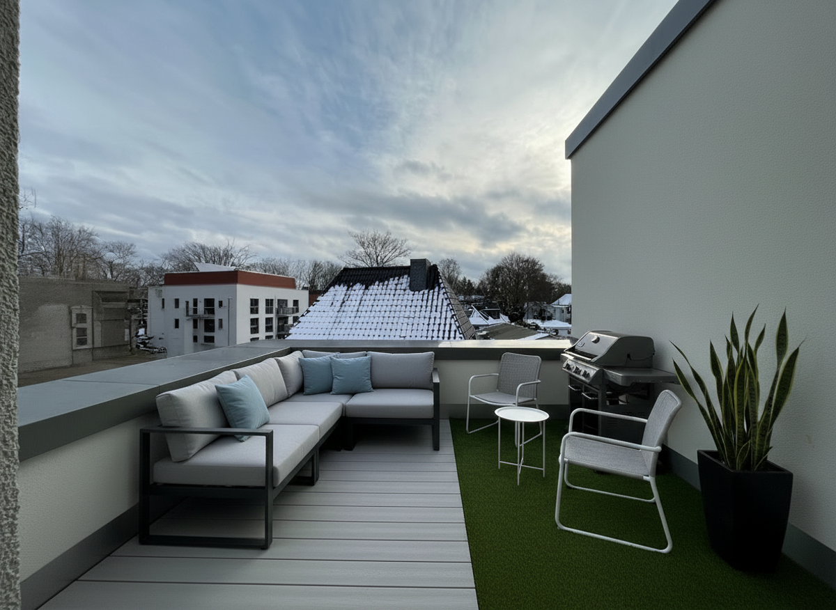 Dachterrasse, mit KI möbliert