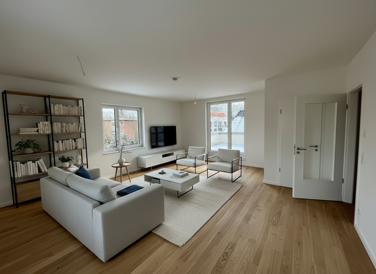 Wohnzimmer, mit KI möbliert