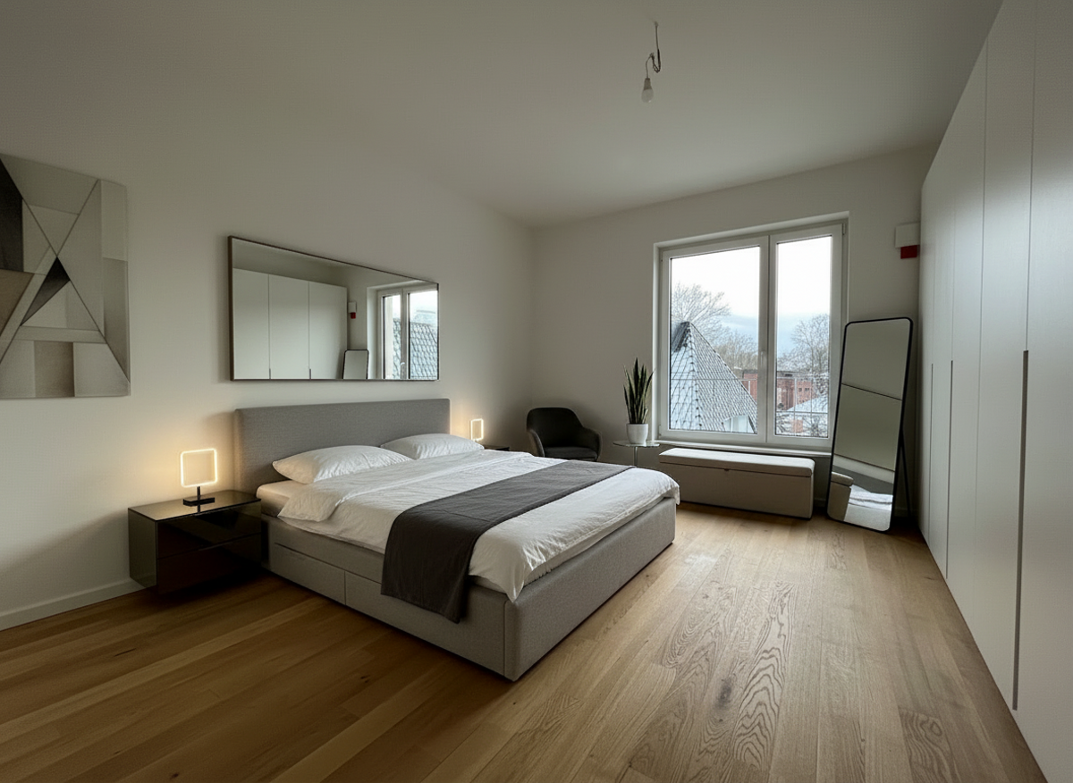 Schlafzimmer I, mit KI möbliert