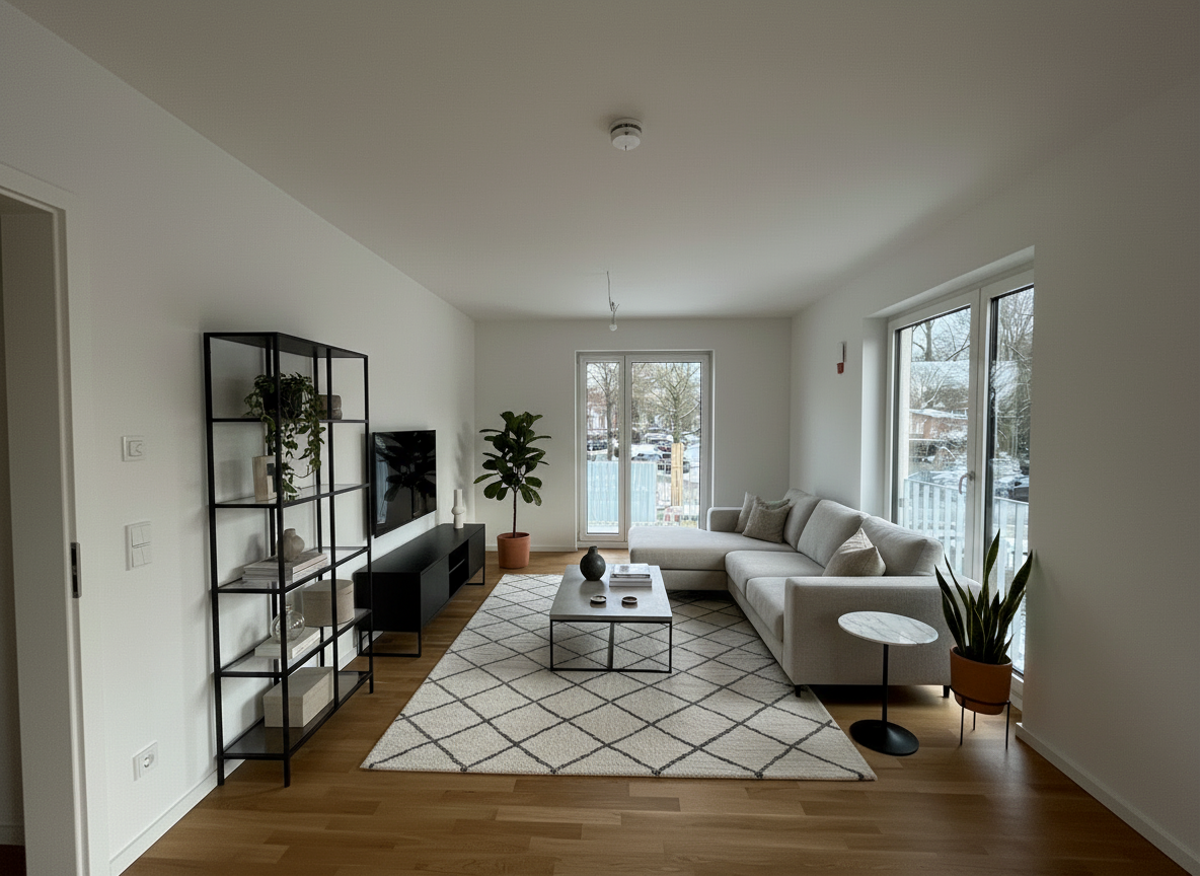 Wohnzimmer, mit KI möbliert