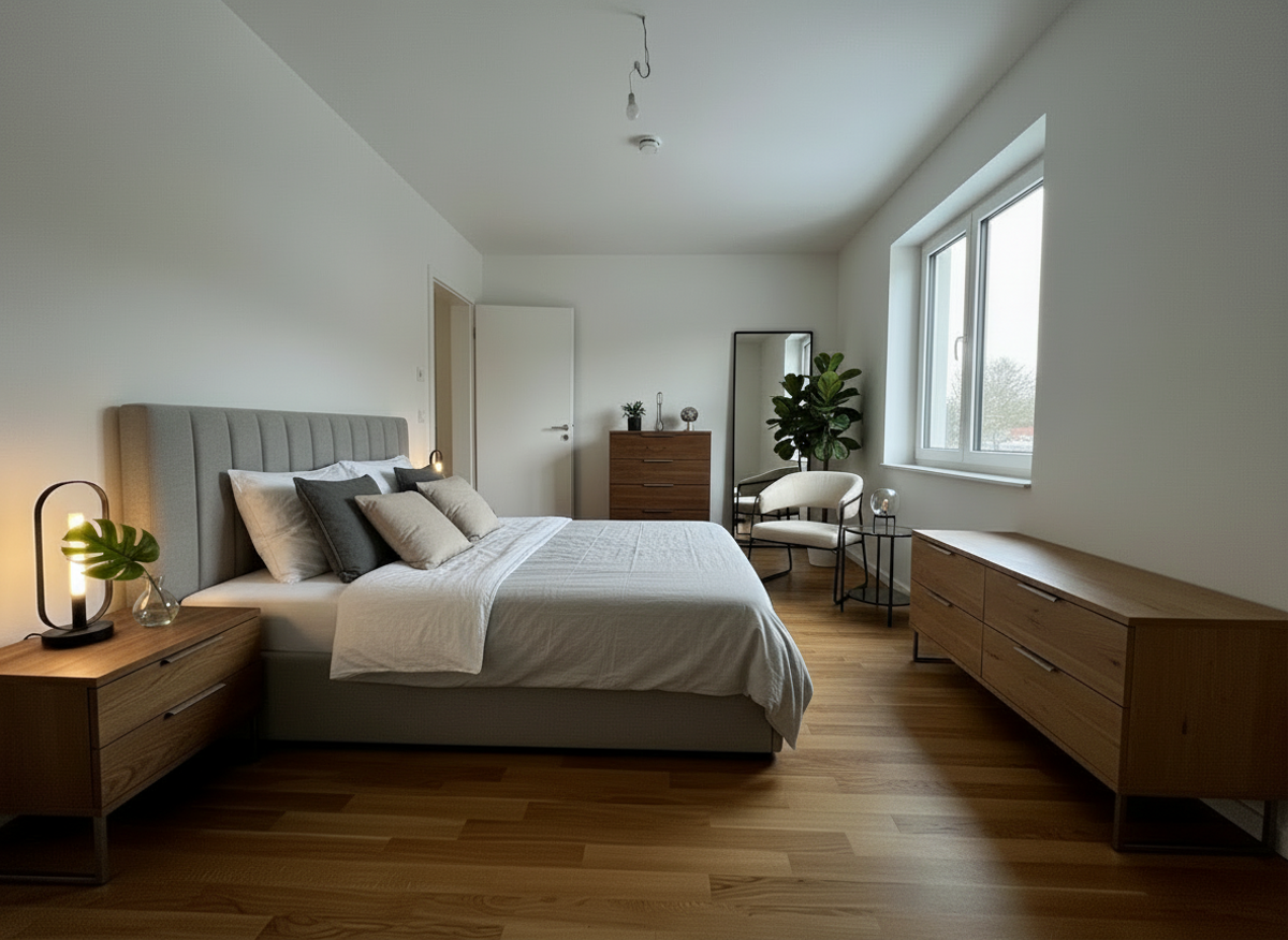 Schlafzimmer I, mit KI möbliert