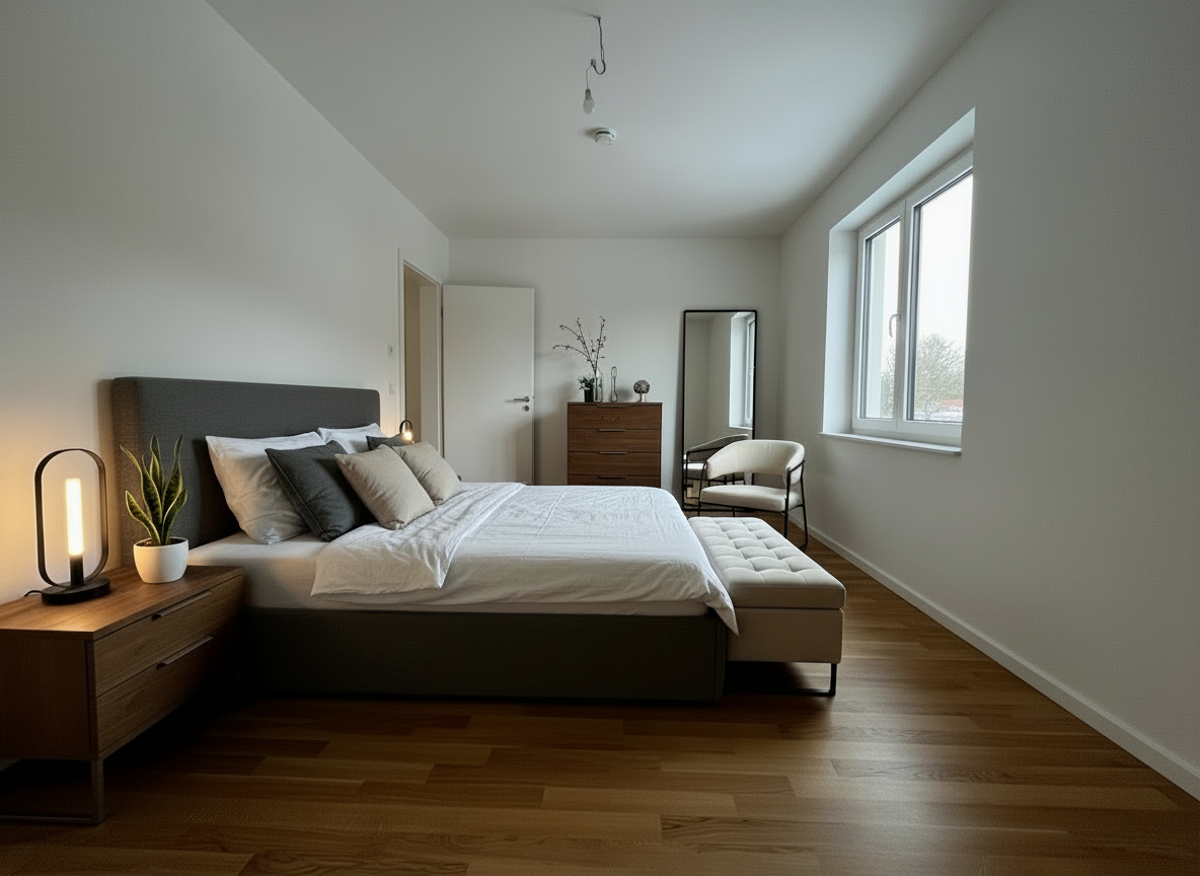 Schlafzimmer, mit KI möbliert