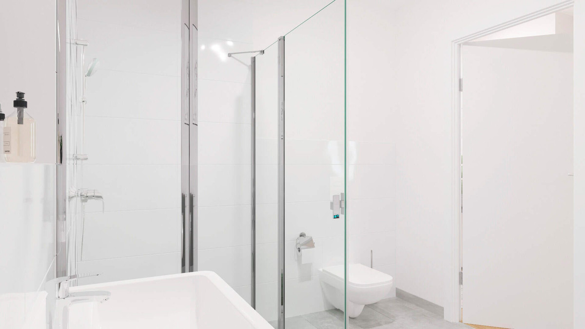 Badezimmer mit Dusche in der Ferienwohnung im Kierfernhain