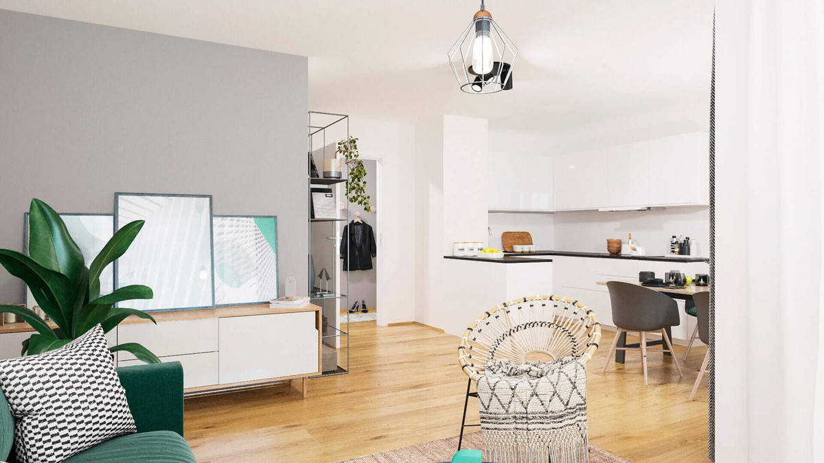 Wohnzimmer mit Blick auf die Küche