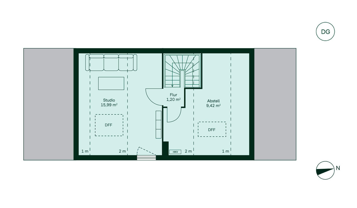 Grundriss vom Dachgeschoss in der Doppelhaushälfte WE037.