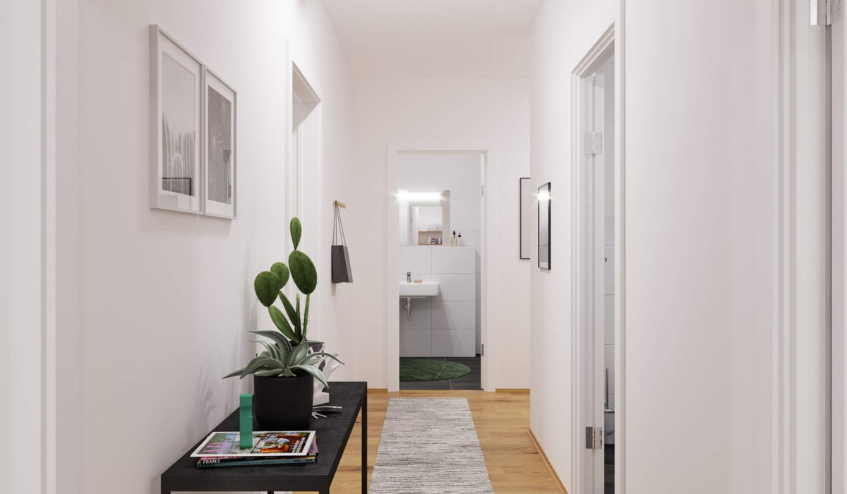 Der helle Flur verbindet die einzelnen Zimmer