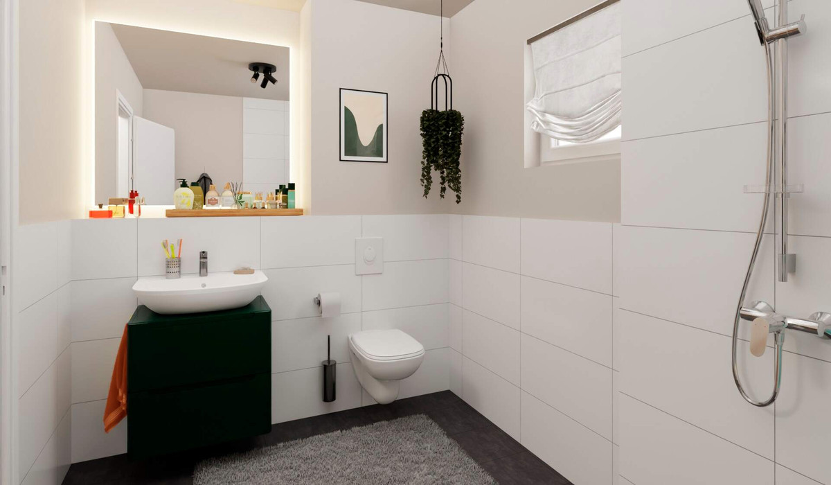 Komfortables Badezimmer mit bodengleicher Dusche