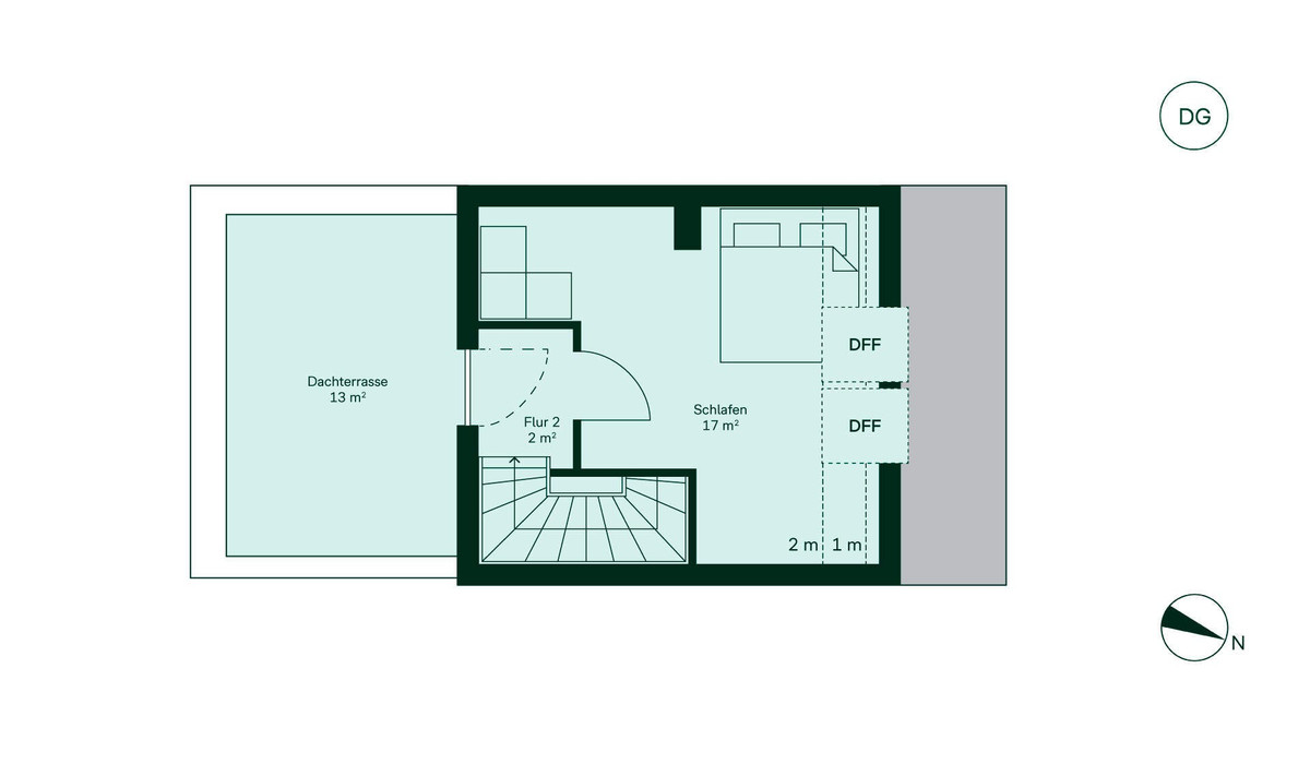 Großzügiges Schlafzimmer mit angrenzender Dachterrasse