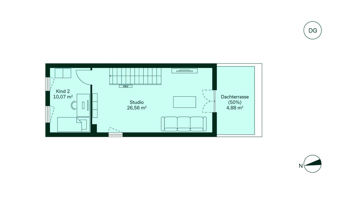 Ausgebautes Dachstudio mit angrenzender Dachterrasse