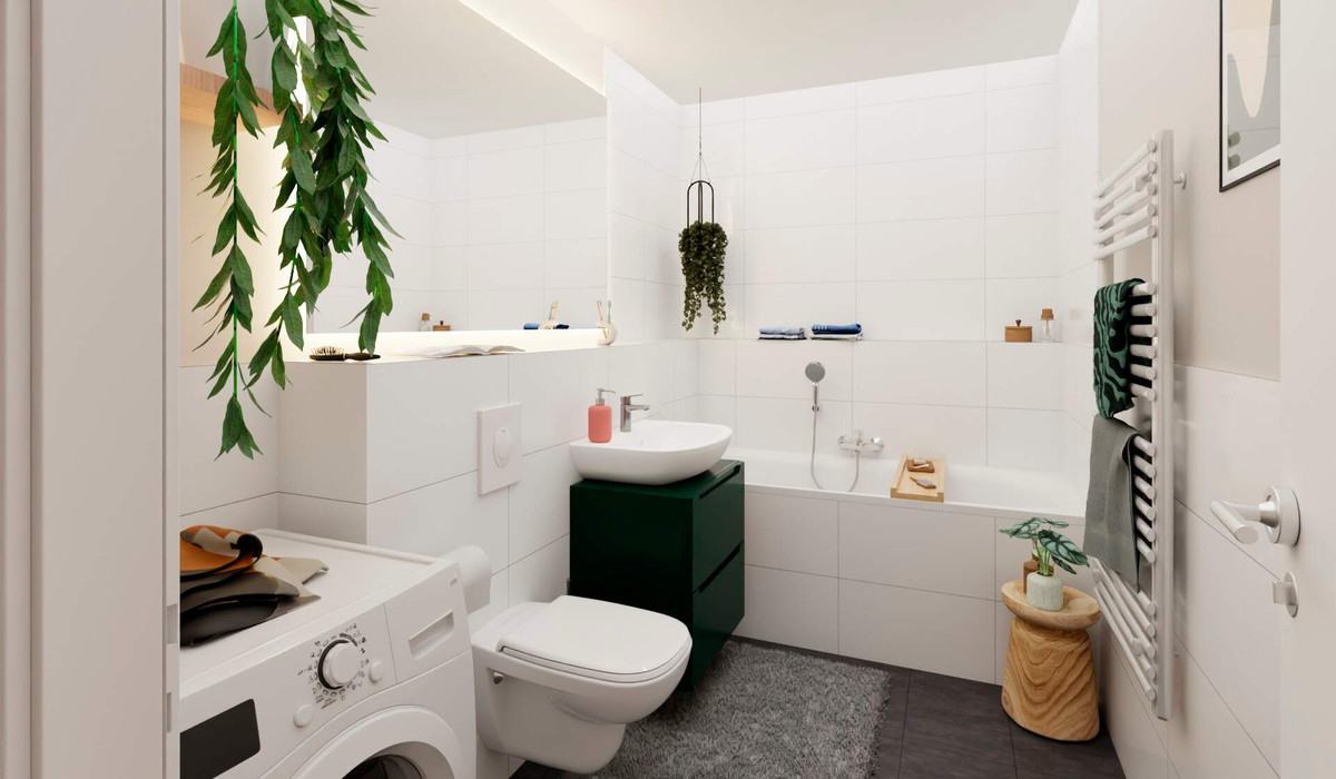 Geräumiges Badezimmer mit Badewanne