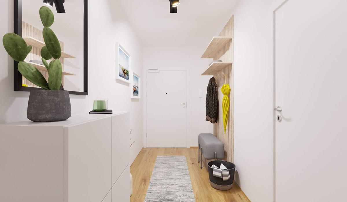 Der Eingangsbereich bietet Platz für Garderobe und Schuhe