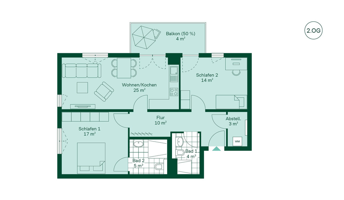Grundriss der Ferienwohnung im Projekt Bernsteinquartier