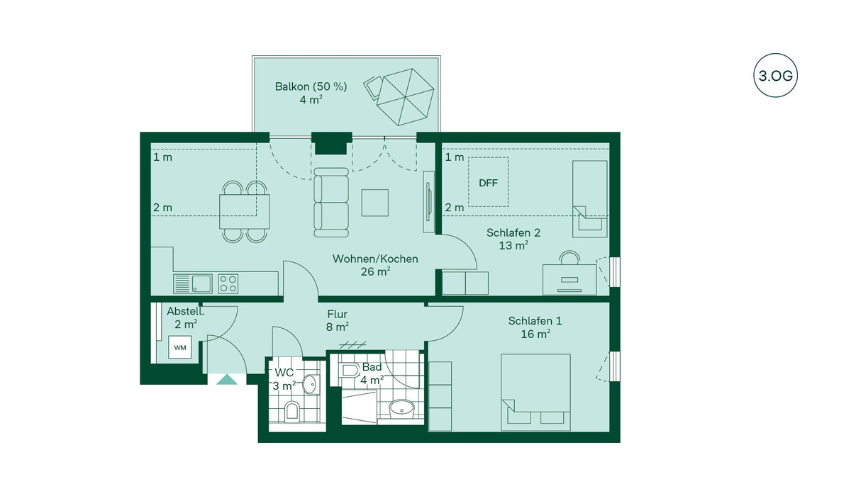 Grundriss der Ferienwohnung im Projekt Bernsteinquartier