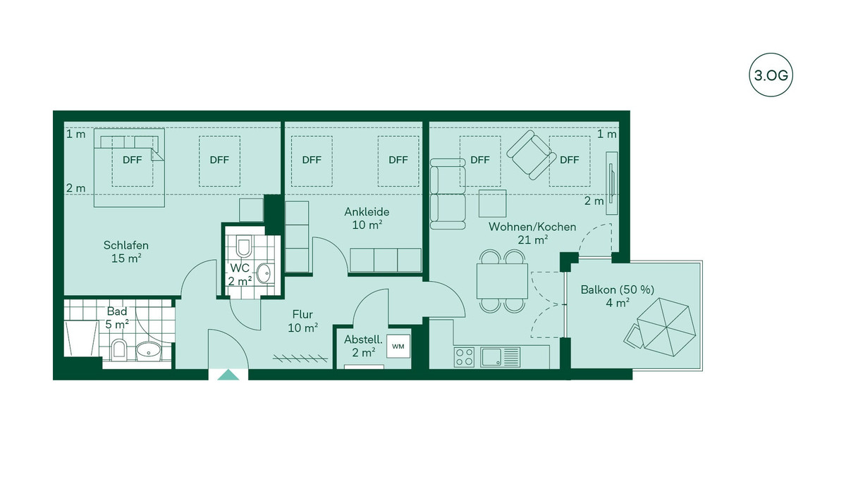 Grundriss der Ferienwohnung im Projekt Bernsteinquartier