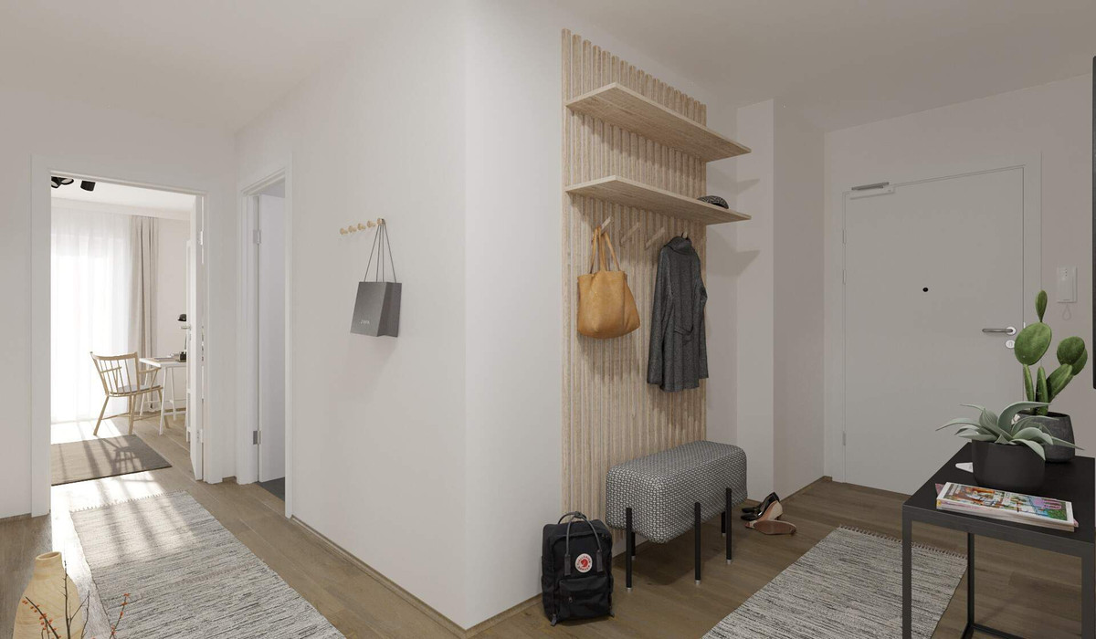 Der Eingangsbereich bietet Platz für Garderobe und Schuhe