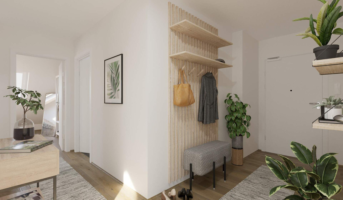 Der Eingangsbereich bietet Platz für Garderobe und Schuhe