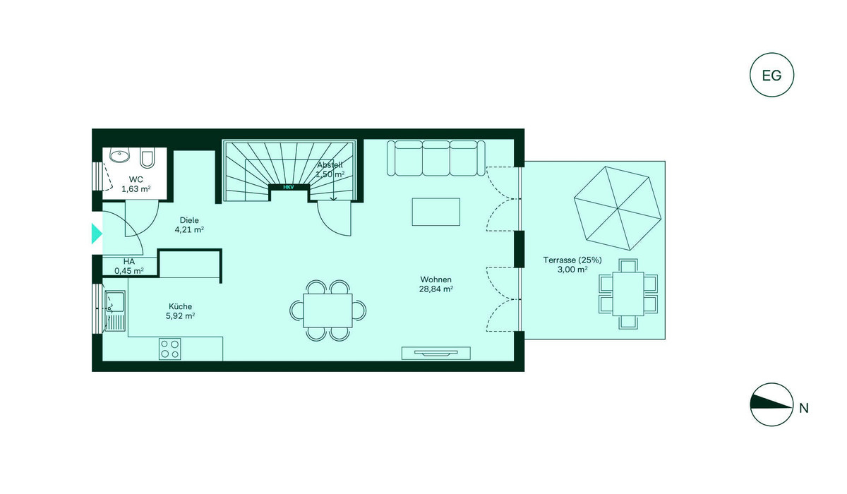 Grundriss Erdgeschoss vom Reihenhaus 003
