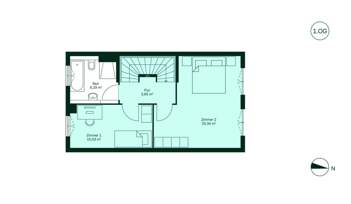 Grundriss 1. Obergeschoss vom Reihenendhaus 007