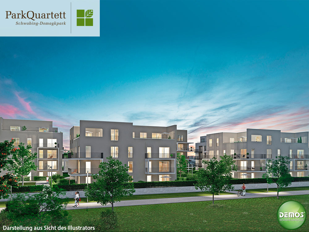 Eines der attraktiven Bauvorhaben in der Parkstadt Schwabing: Park Quartett Schwabing. Foto: DEMOS Wohnbau