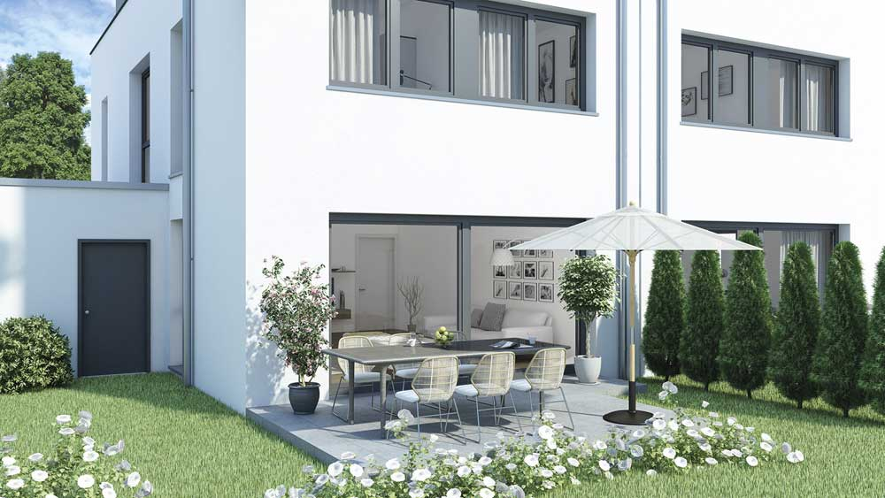 Elegante Neubau-Häuser entstehen auch im Neubauprojekt "Holz Müller - Doppelhaushälften" in Hanau. Bild: Hermann Immobilien