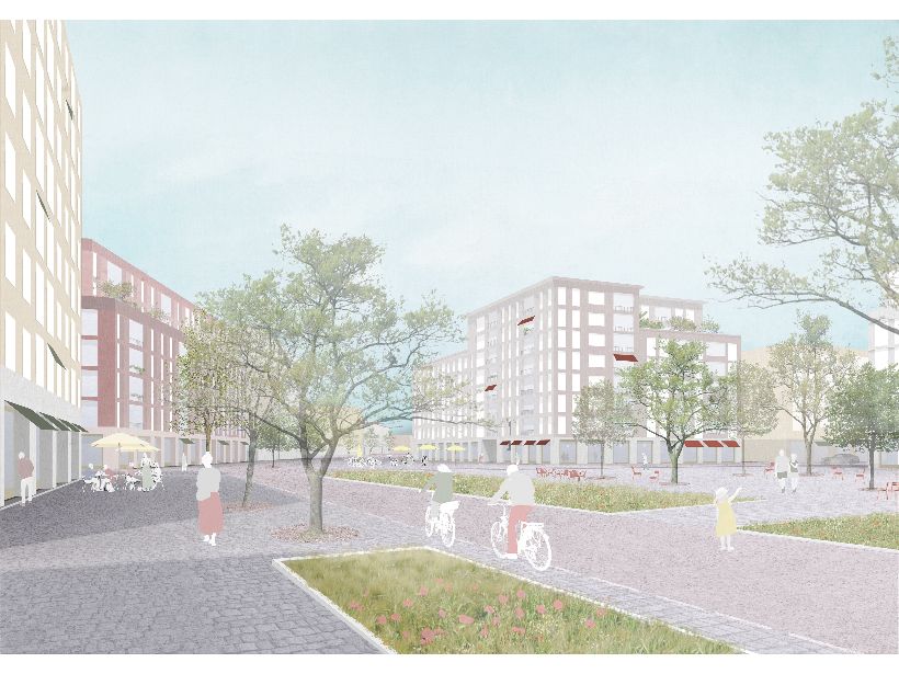 So sieht der erste Preis für Freiham Nord aus (Bild: Hild und K Architekten BDA, München mit Sergison Bates architects LLP, London (UK) mit von Ballmoos Krucker Architekten AG, Zürich (CH) mit Studio Vulkan Landschaftsarchitekten GmbH, Zürich (CH)).