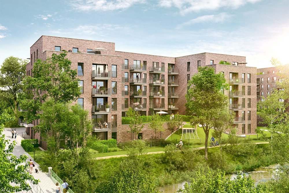 Neubau nahe dem Ufer der Wandse: Lengercke Ufer.