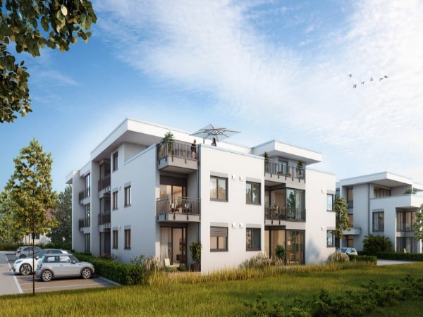 Modernes Mehrfamilienhaus in energieeffienter Bauweise. 