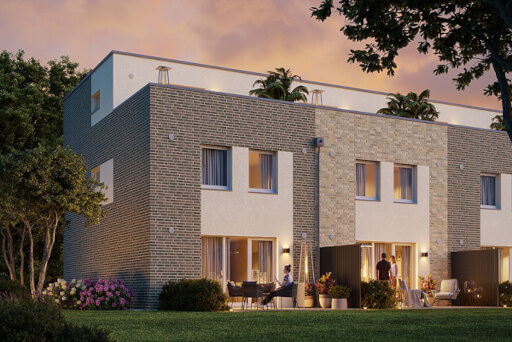 Neubau mit effektiver Terrassenbeleuchtung