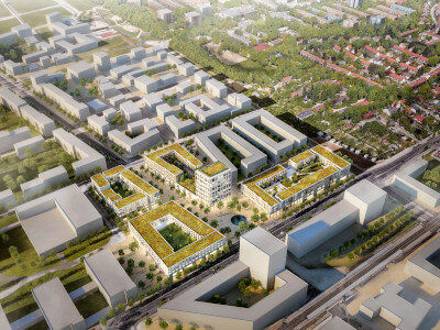 Vogelperspektive des Neubau-Quartiers ZAM im Münchner Westen.