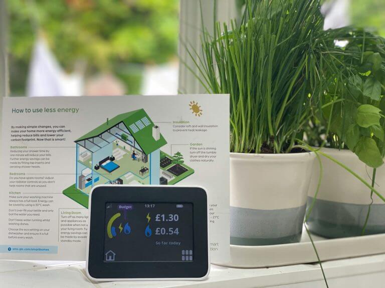 Smart Meter Gerät neben zwei Pflanzen