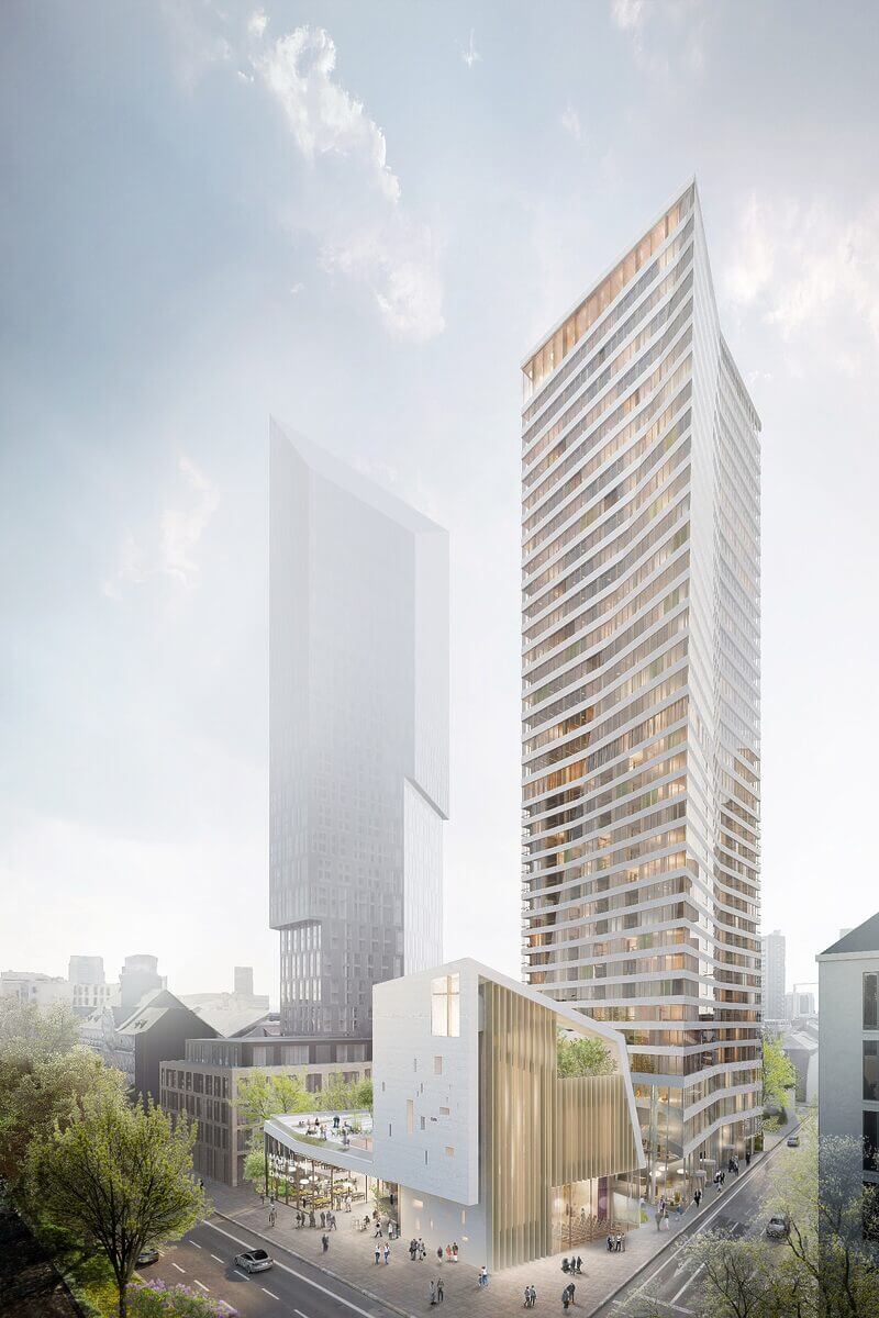 Das künftige Matthäus-Areal in Frankfurt wird aus einer neu gebauten Kirche sowie einem 130 Meter hohen Büro- und Wohnturm inkl. Sondernutzung, dem Matthäus Hochhaus Frankfurt. © Meixner Schlüter Wendt