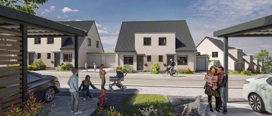 Moderne Doppelhäuser im Neubauprojekt Wurmtalgärten