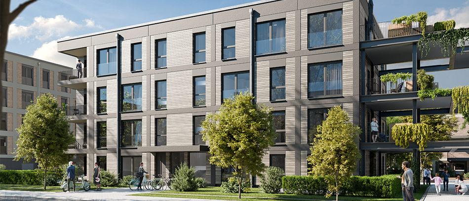 Blick auf das neue Wohnhaus 3
