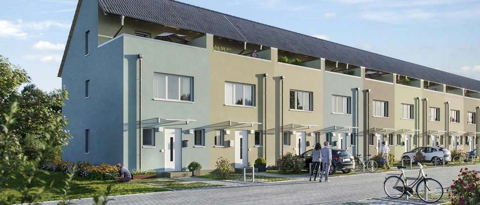 Gartenansicht der Reihenhäuser