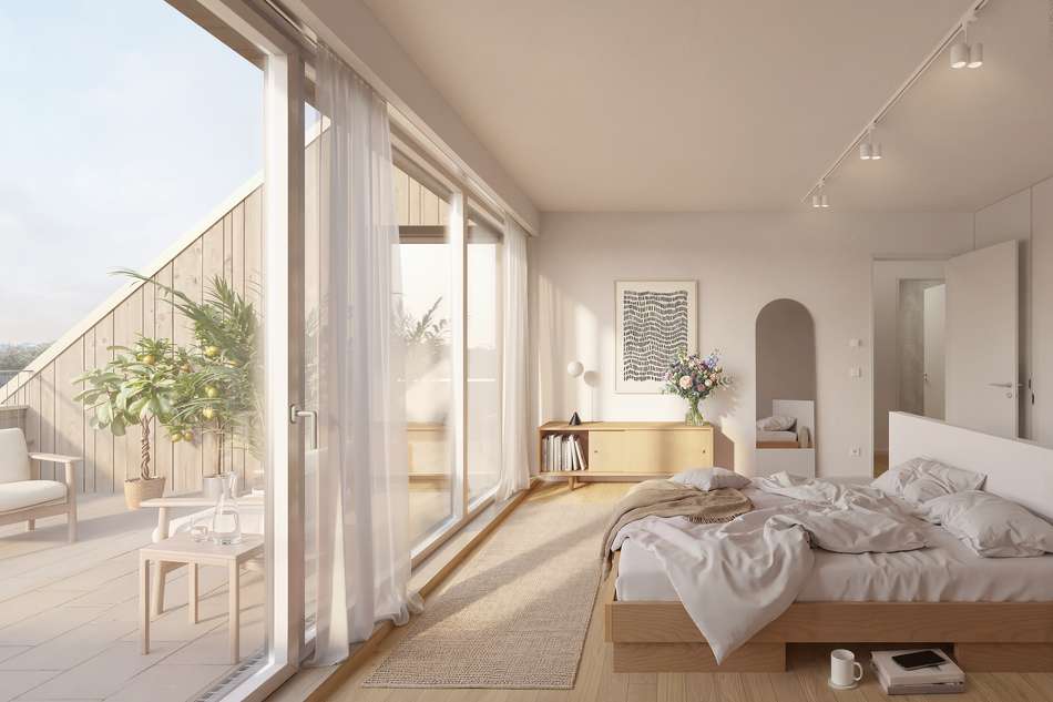 Schlafzimmer mit Dachterrasse